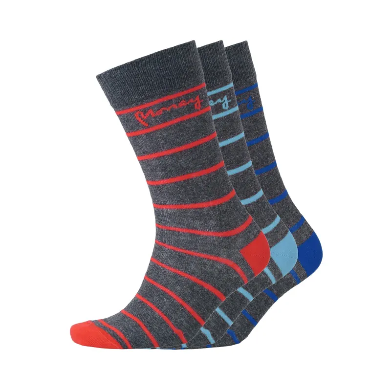 Money - Mens Sig Striped Socks 3pk - Charcoal Marl Mix sold by Brand Corner