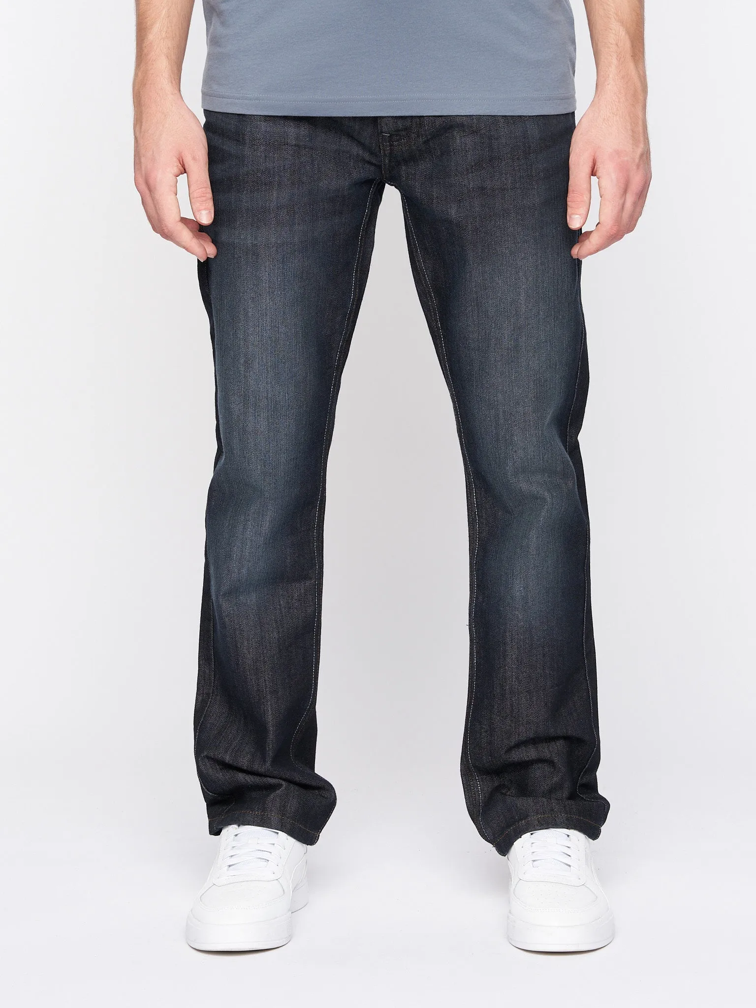 Mens New Embossed Techno Denim Jeans Dark Wash sold by Brand Corner