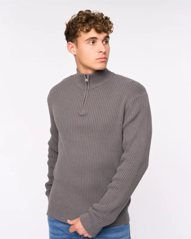 Mens Havaline 1/4 Zip Knit Charcoal Grey sold by Brand Corner