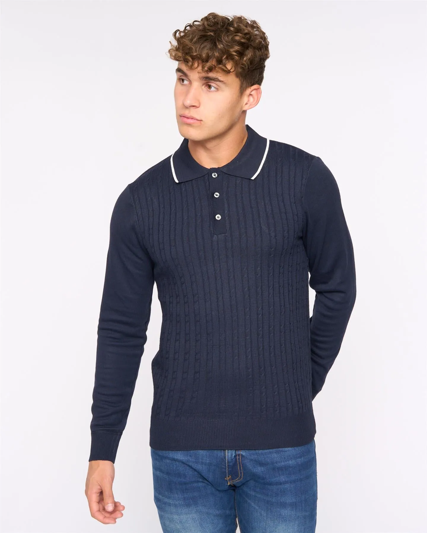 Mens Ambrosden Polo Neck Knit Navy Marl sold by Brand Corner