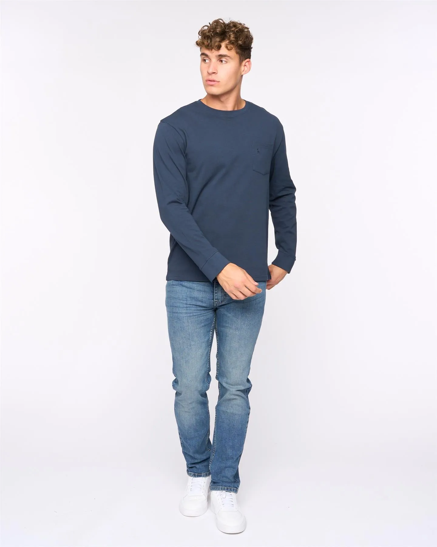 Mens Apsley Long Sleeve T-Shirt Navy sold by Brand Corner product image thumbnail 2