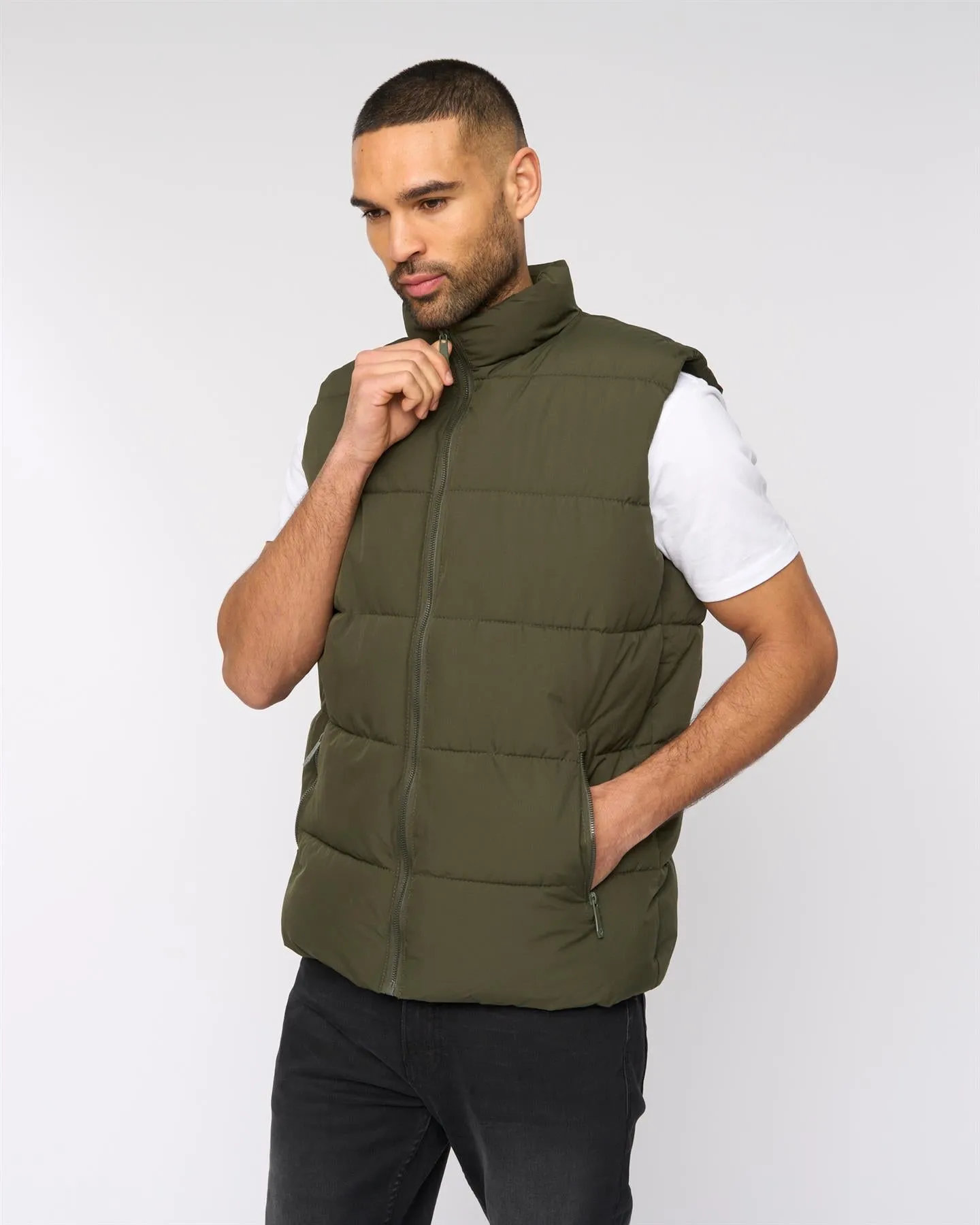 Mens Stanten Puffer Gilet Olive sold by Brand Corner