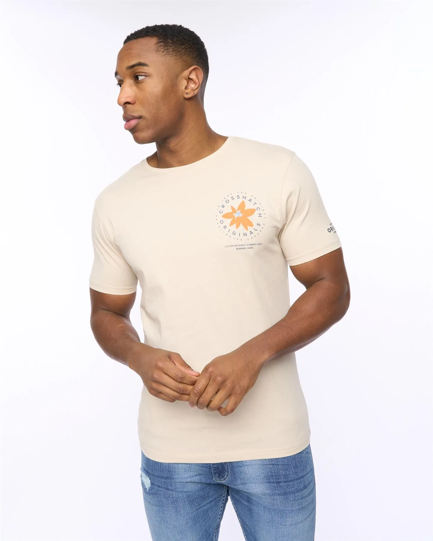 Mens Flowered T-Shirt Light Stone sold by Brand Corner