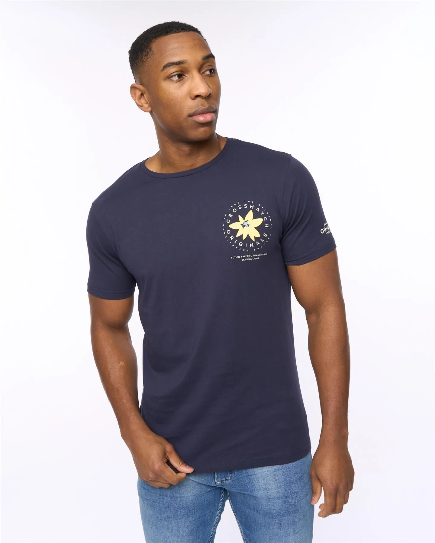Mens Flowered T-Shirt Navy sold by Brand Corner
