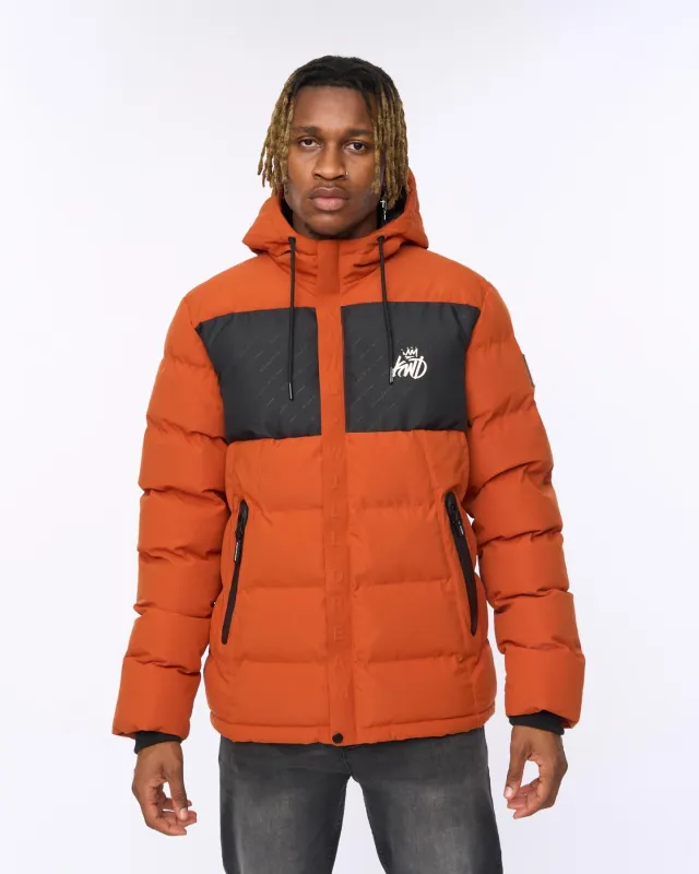 Mens Fractioned Puffer Jacket Burnt Orange sold by Brand Corner