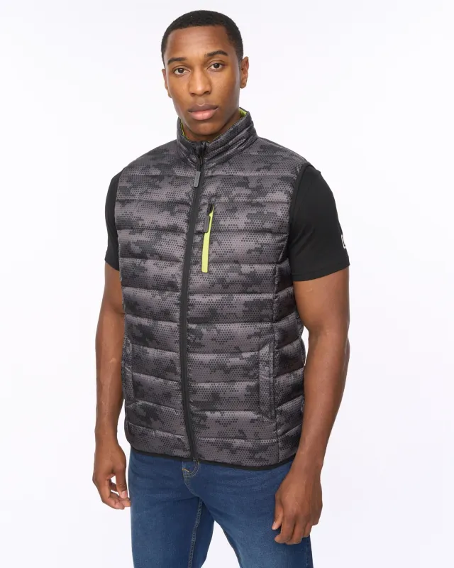 Mens Gattering Gilet Charcoal Camo sold by Brand Corner
