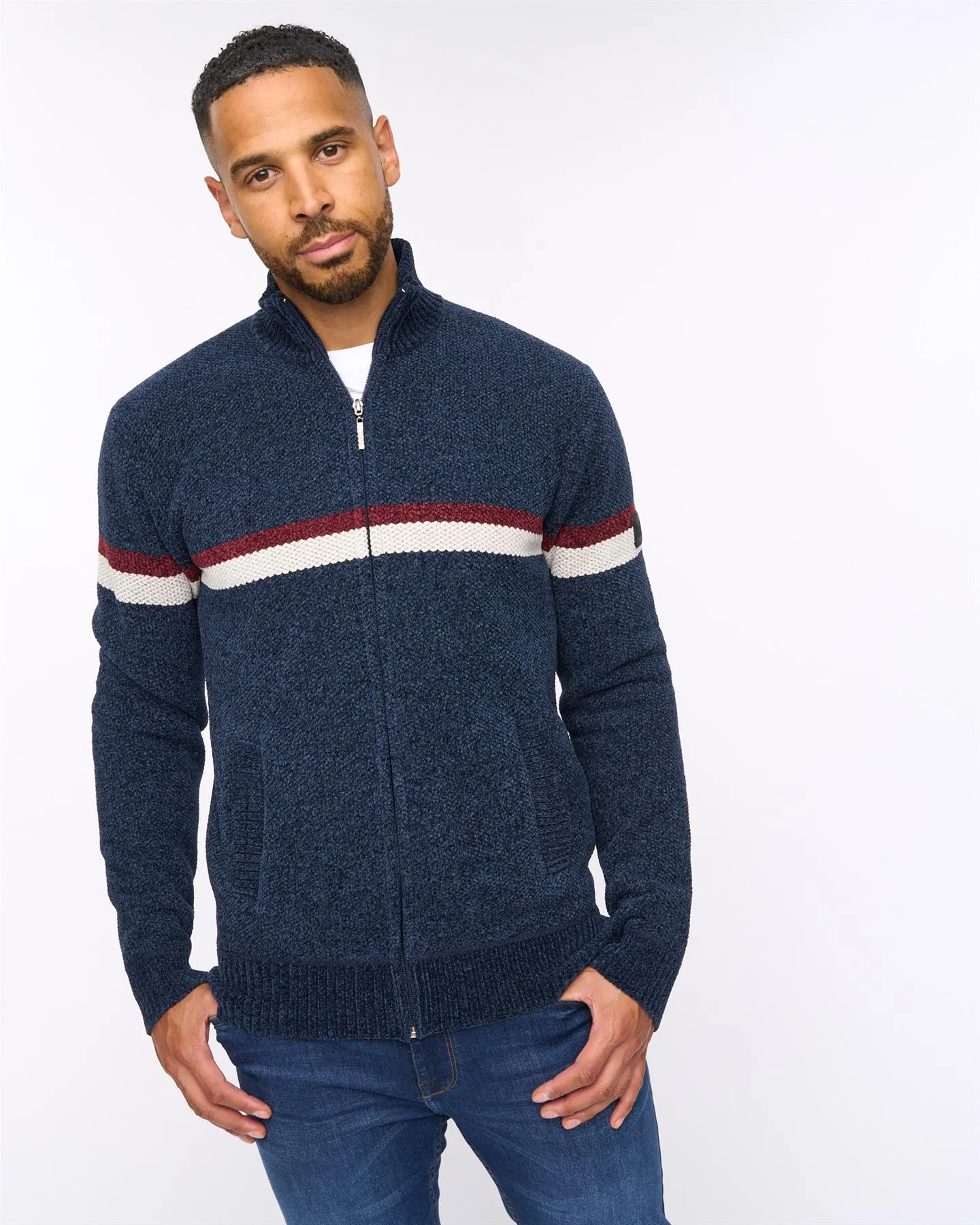 Stampton Chenille Full Zip Jumper Navy sold by Brand Corner