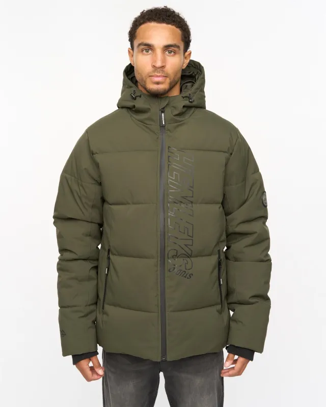 Mens System Ski Puffer Jacket Khaki made by Henleys