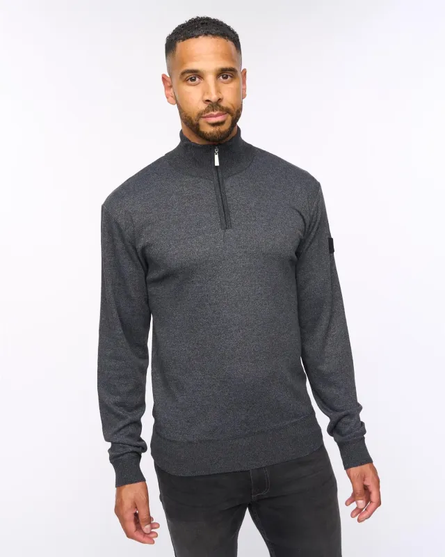Delloway 1/4 Zip Funnel Neck Jumper Black Marl sold by Brand Corner