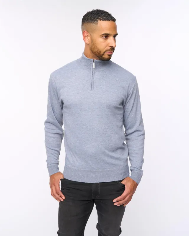 Delloway 1/4 Zip Funnel Neck Jumper Grey Marl sold by Brand Corner