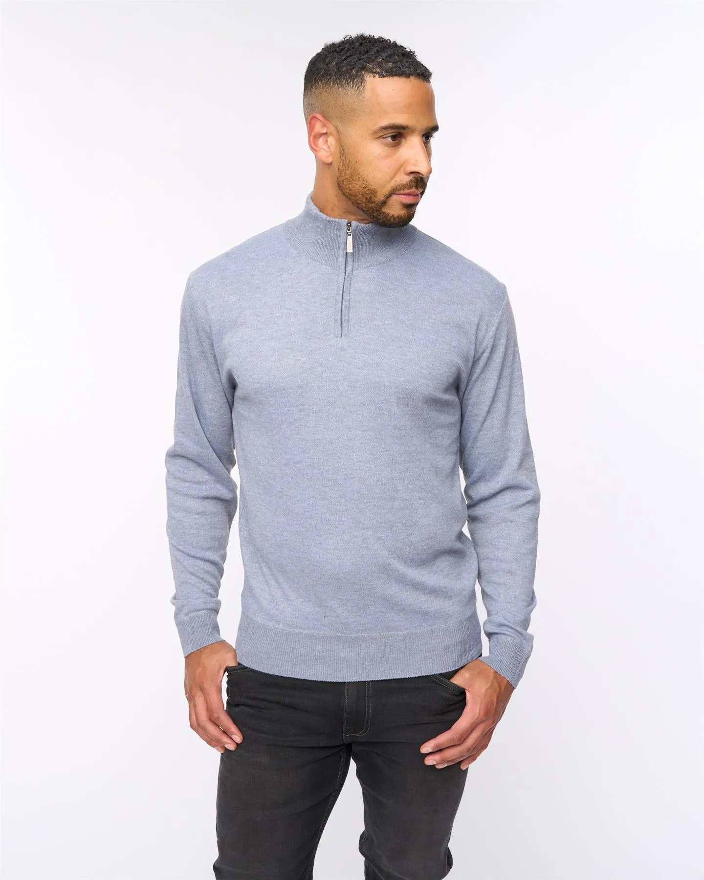 Delloway 1/4 Zip Funnel Neck Jumper Grey Marl sold by Brand Corner