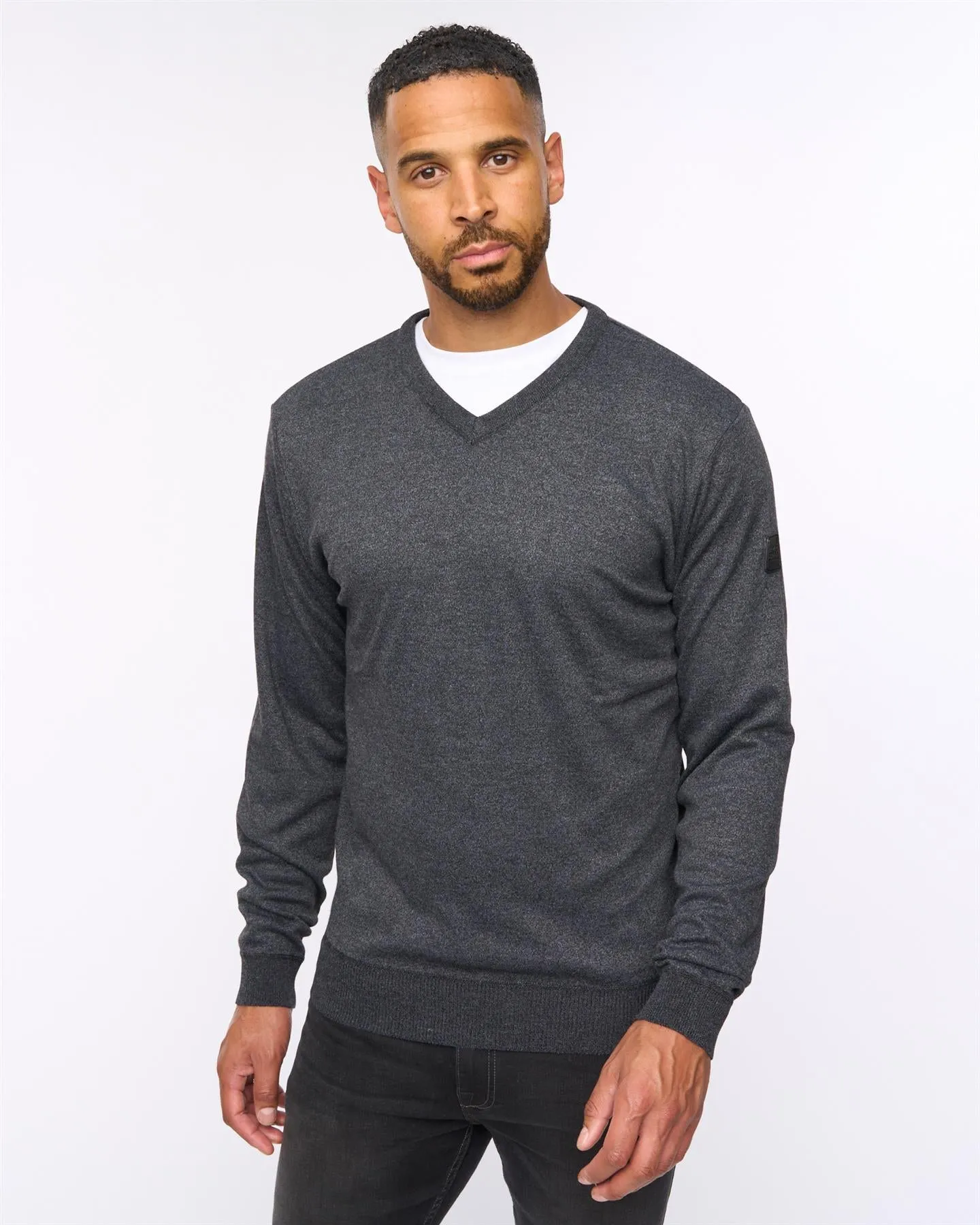 Tinworth V-Neck Jumper Black Marl sold by Brand Corner