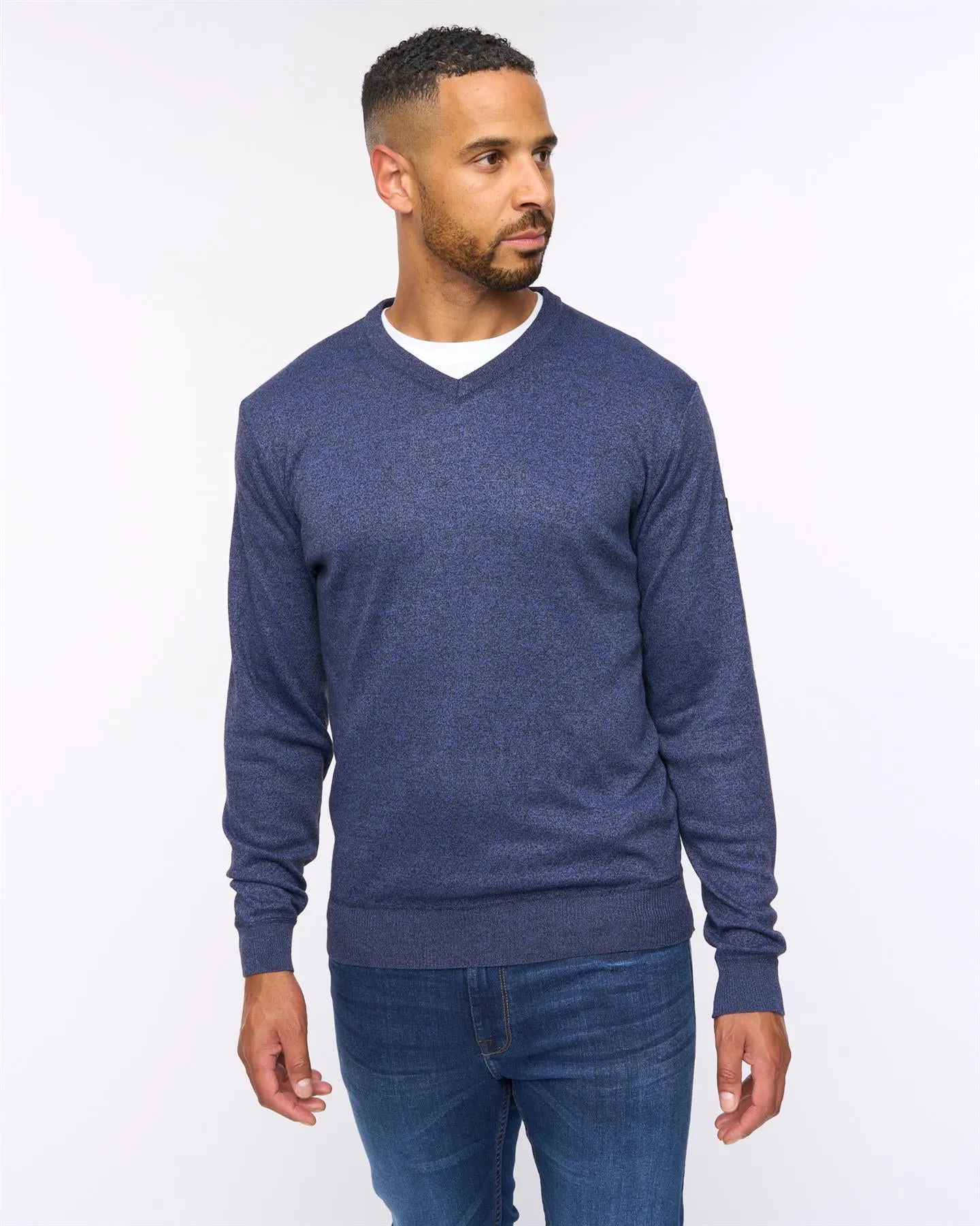 Tinworth V-Neck Jumper Navy Marl sold by Brand Corner