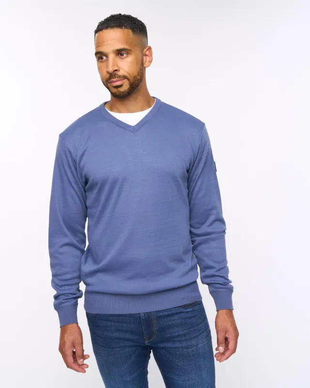 Tinworth V-Neck Jumper Denim Marl sold by Brand Corner