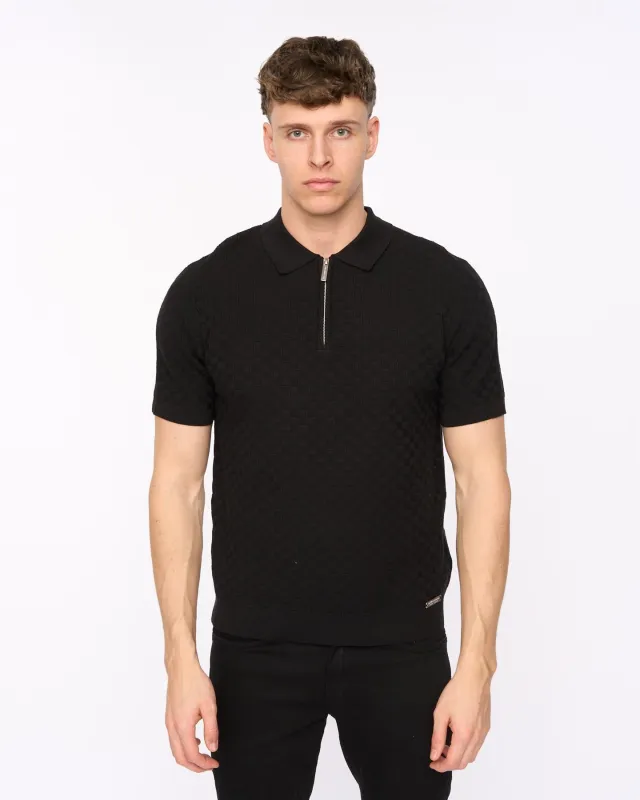 Mens Danvers Zip Knit Polo Black made by Duck and Cover