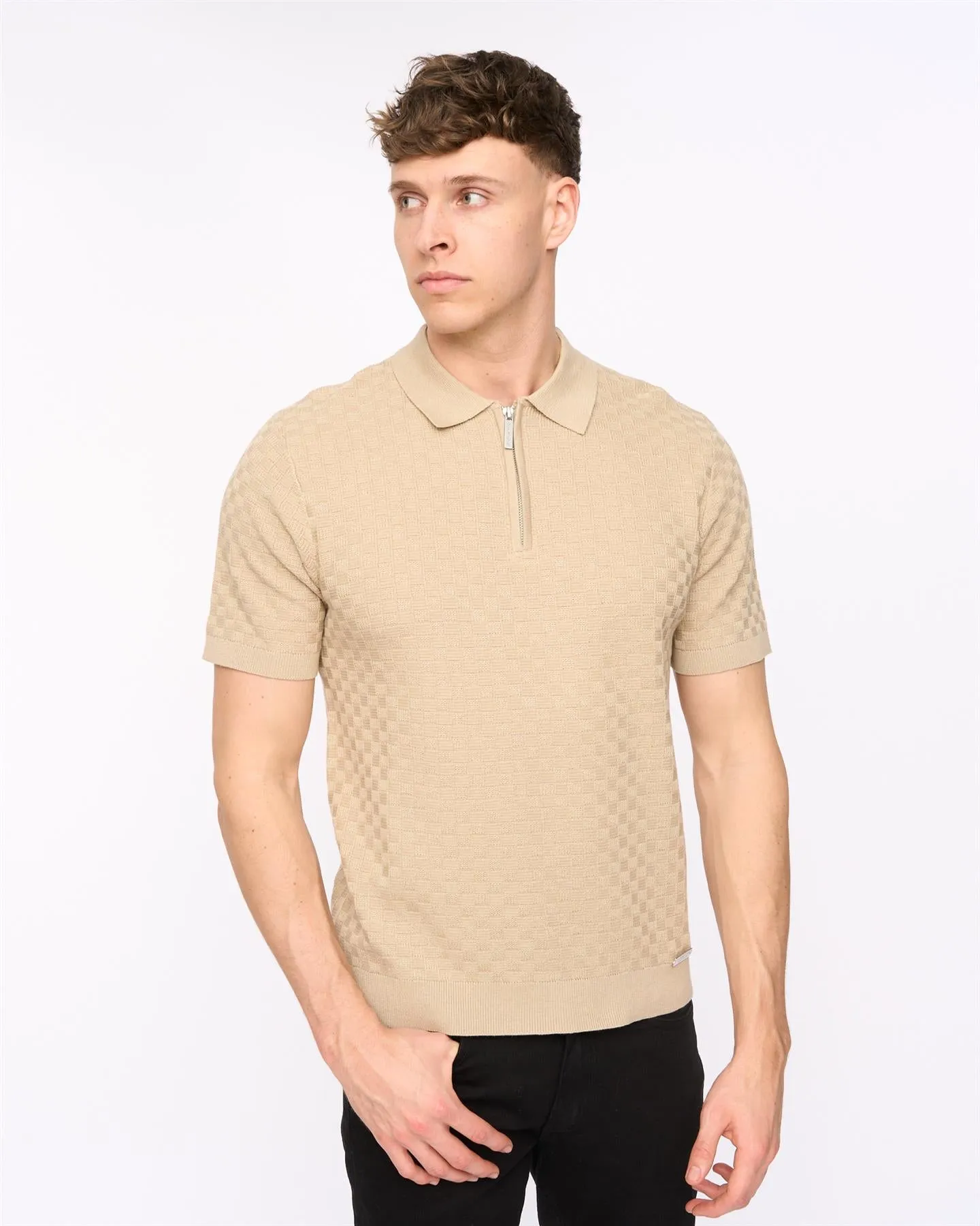 Mens Danvers Zip Knit Polo Stone sold by Brand Corner product image thumbnail 5