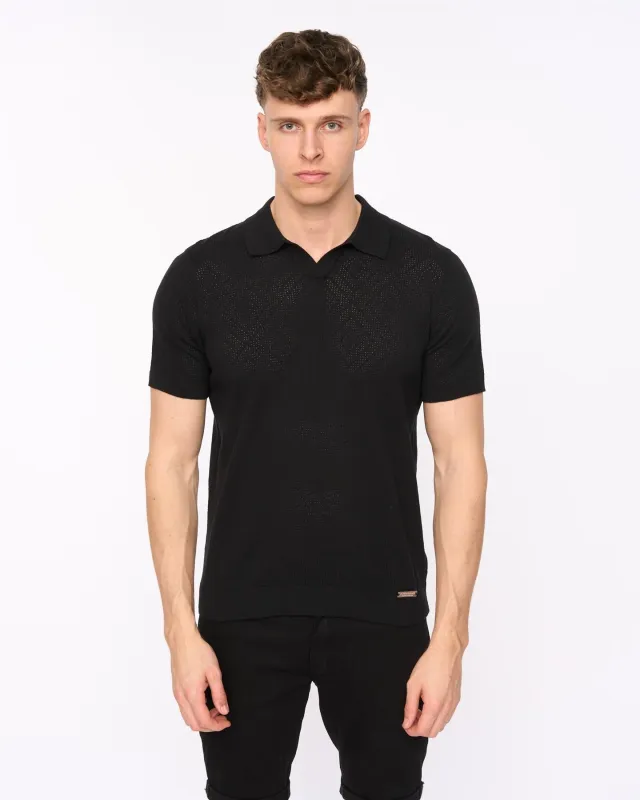 Mens Dedham Knit Polo Black made by Duck and Cover