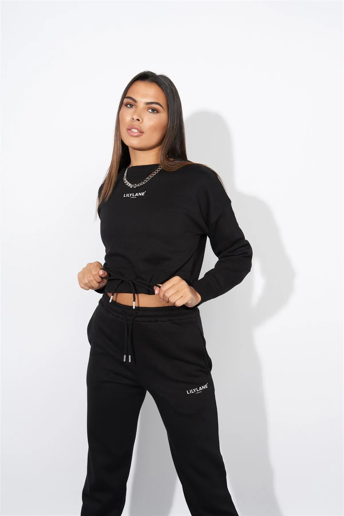 Ladies Lily Lane Josephina Crop Sweat Black sold by Brand Corner