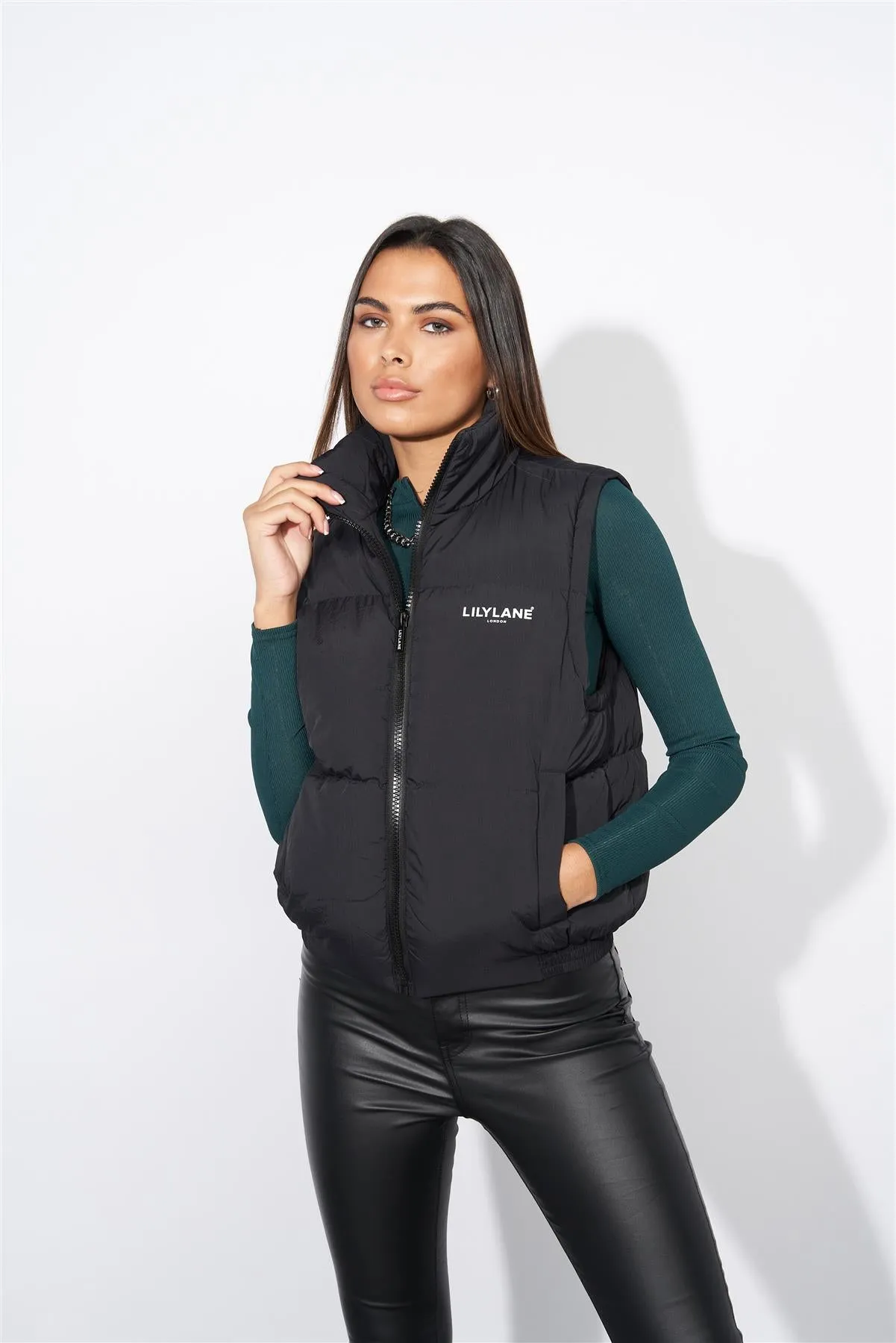 Ladies Lily Lane Jimena Crop Gilet Black sold by Brand Corner