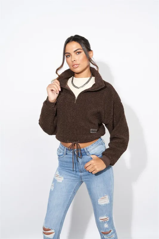Ladies Lily Lane Kimora Borg Funnel Top Brown made by Brand Corner
