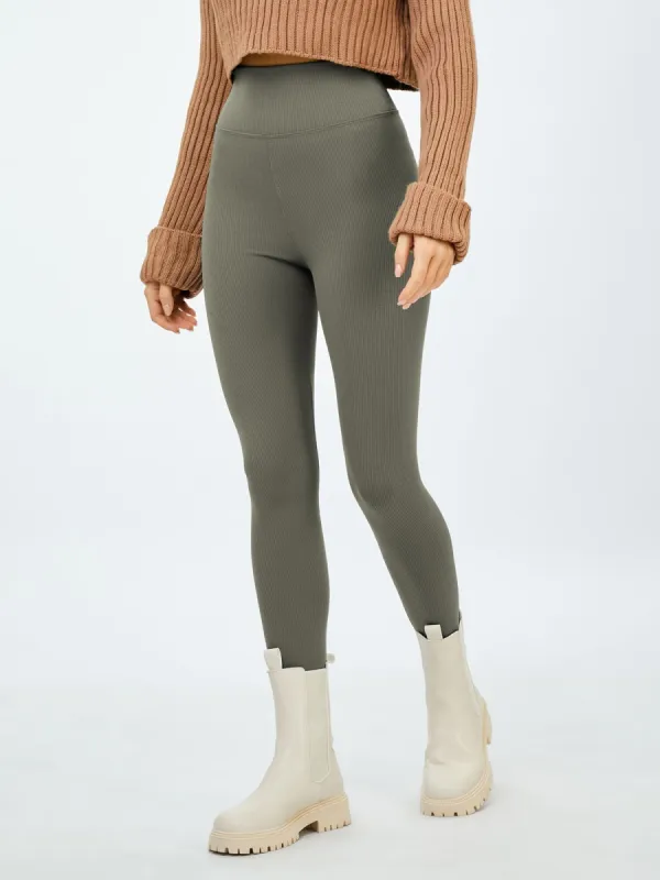 Womens Irem Fleece Lined Ribbed Leggings Olive sold by Brand Corner