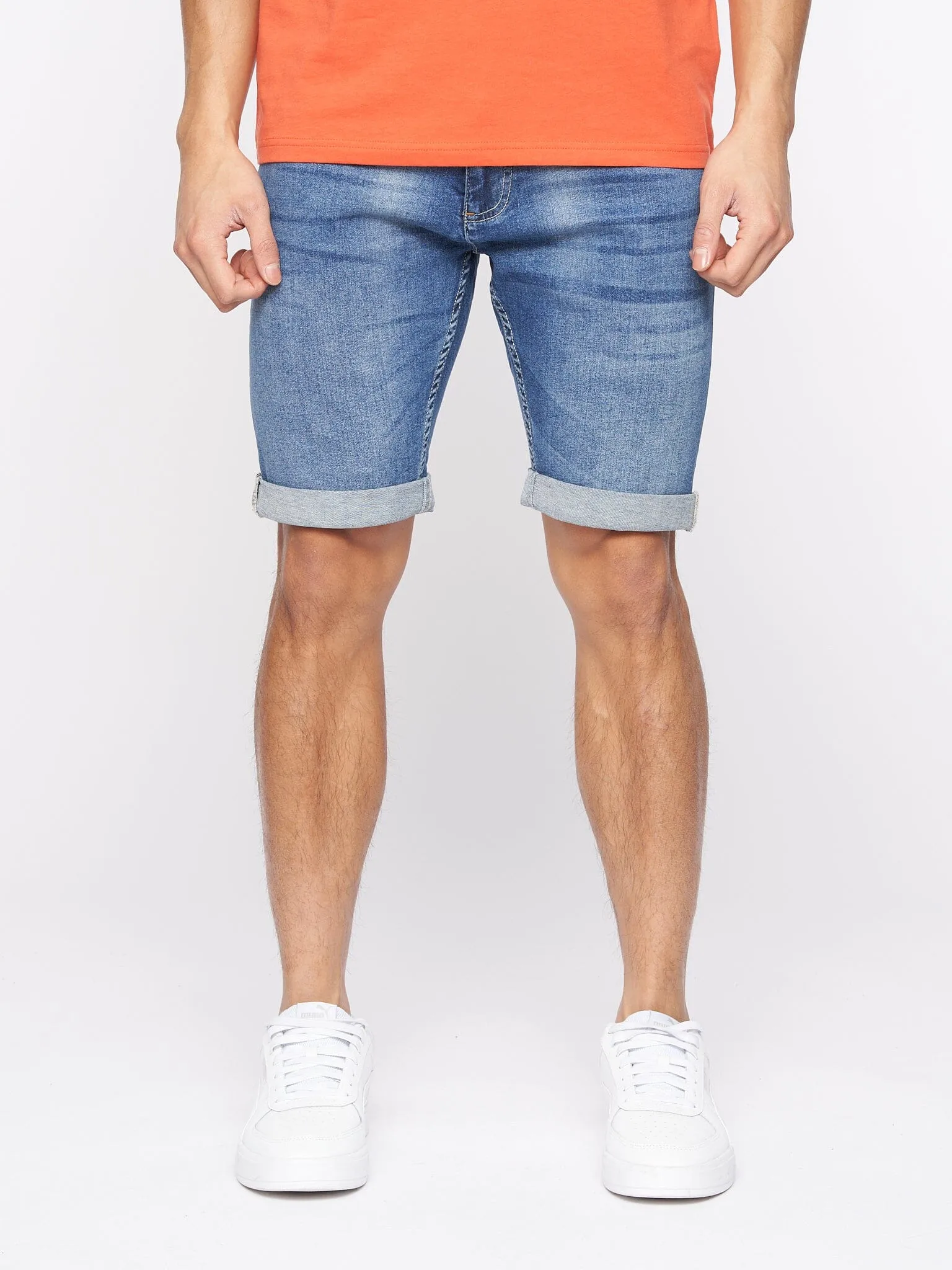 Tonwin Embossed Denim Shorts Mid Wash sold by Brand Corner