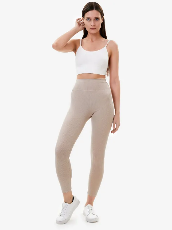 Womens Zelal Ribbed Leggings Tan sold by Brand Corner