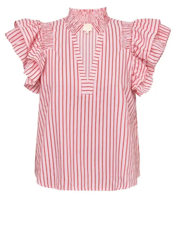 Dalila Bluse - Creme Red Stripes sold by Brando