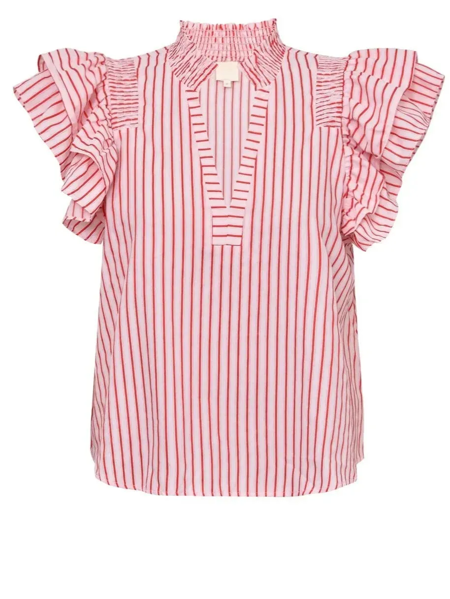 Dalila Bluse - Creme Red Stripes sold by Brando