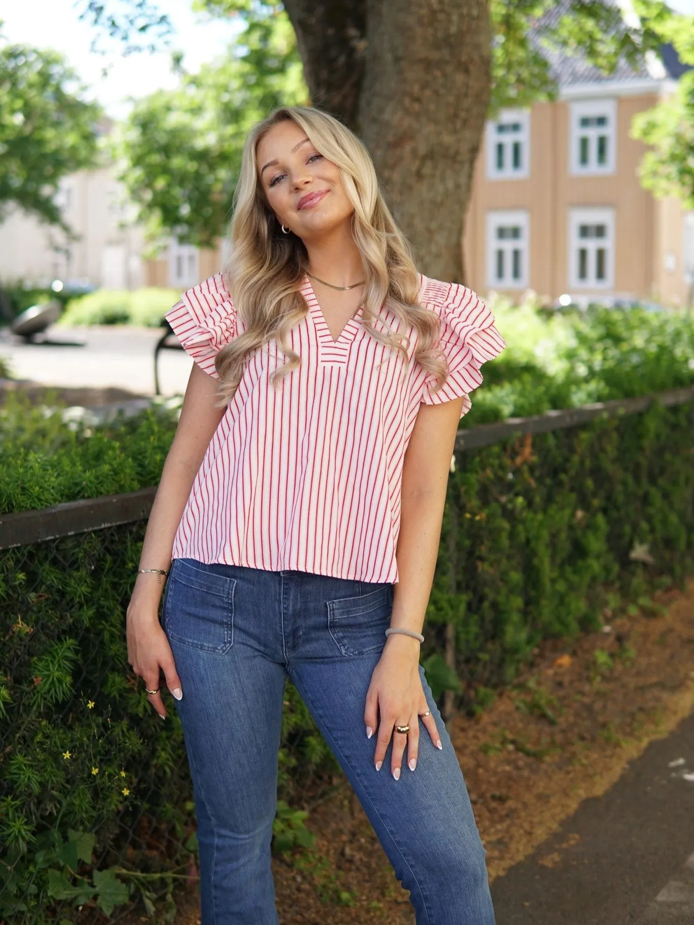 Dalila Bluse - Creme Red Stripes sold by Brando product image thumbnail 3