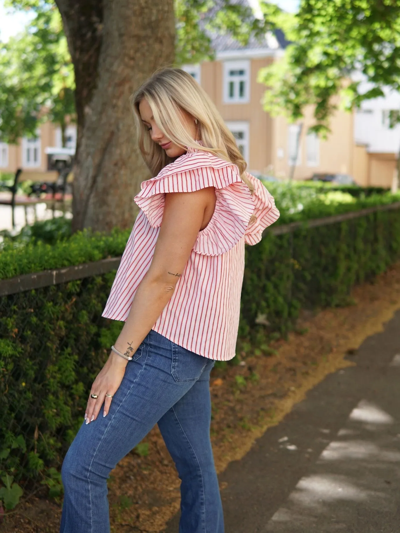 Dalila Bluse - Creme Red Stripes sold by Brando product image thumbnail 4