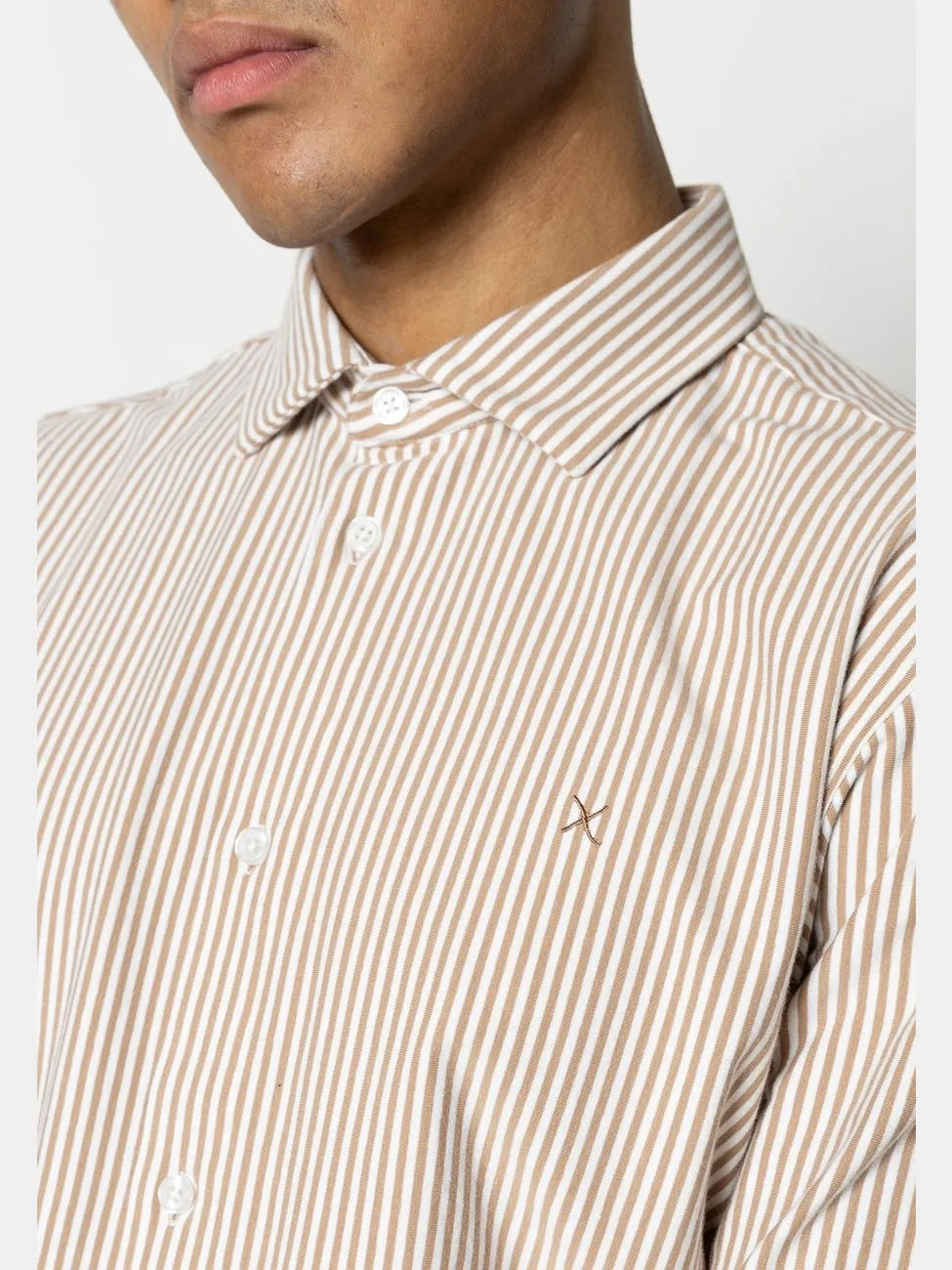 Clean formal stretch stripe skjorte - warm sand/white stripe sold by Brando product image thumbnail 5