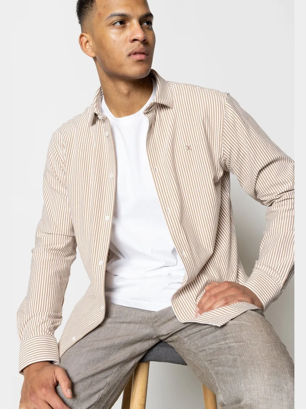 Clean formal stretch stripe skjorte - warm sand/white stripe sold by Brando product image thumbnail 2