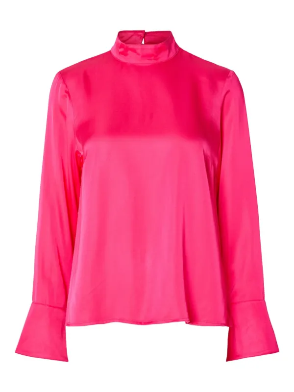 IVY SATIN TOP BLUSE - Fuchsia Purple sold by Brando