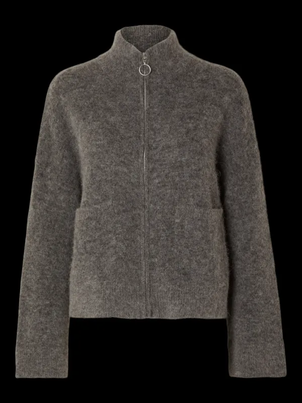 Sia knit zipper cardigan - medium grey melange sold by Brando