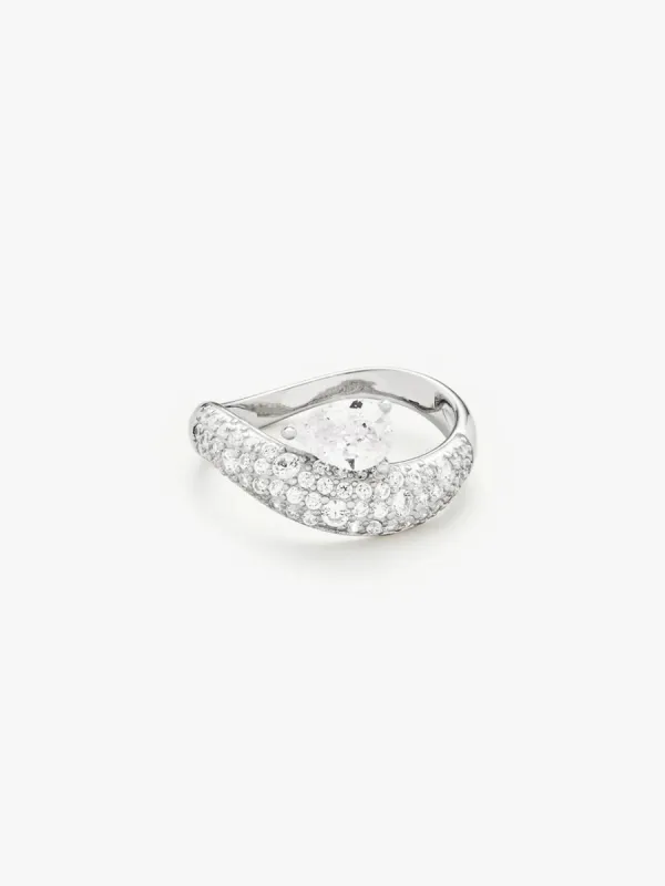 Wave Pear Pave Ring 54 - 18 Karat Forgylt Sterling Sølv sold by Brando