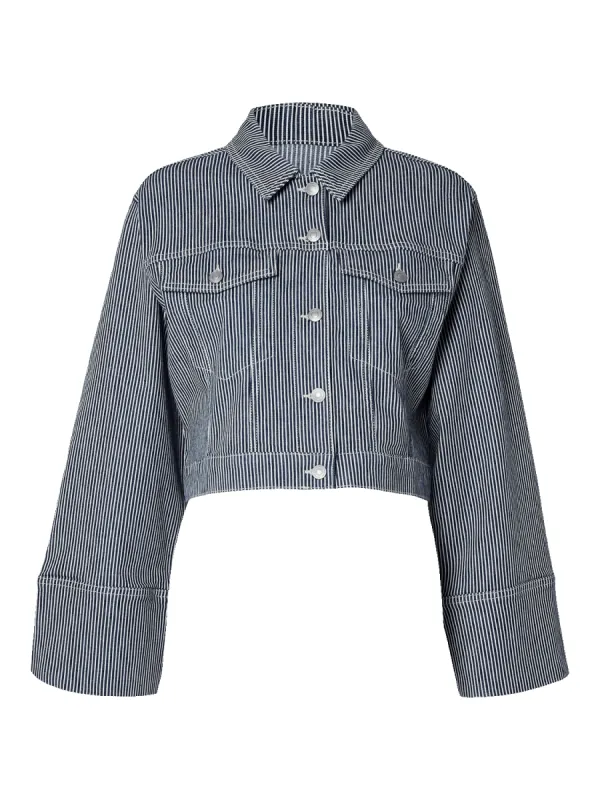 MYRA STRIPE kort DENIM jakke - Medium Blue Denim sold by Brando