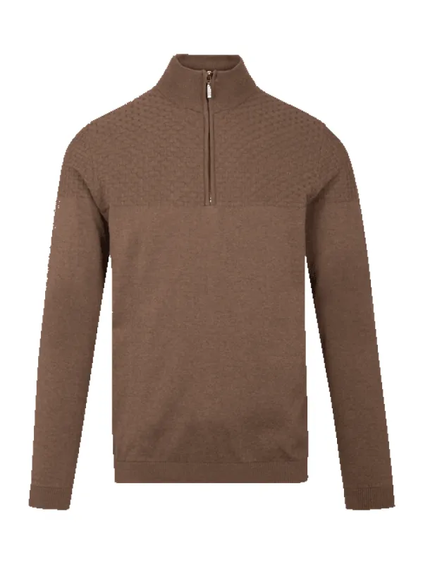 Abel half zip genser - mid brown sold by Brando