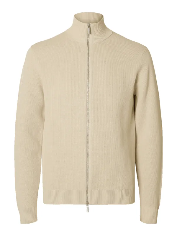Dane knit structure full zip genser - oatmeal made by Selected