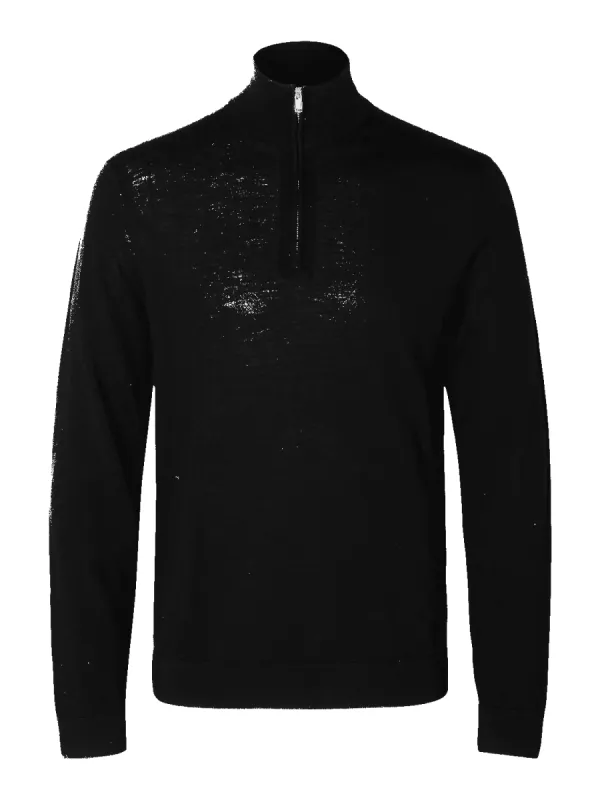 Tray knit merino half zip - black sold by Brando