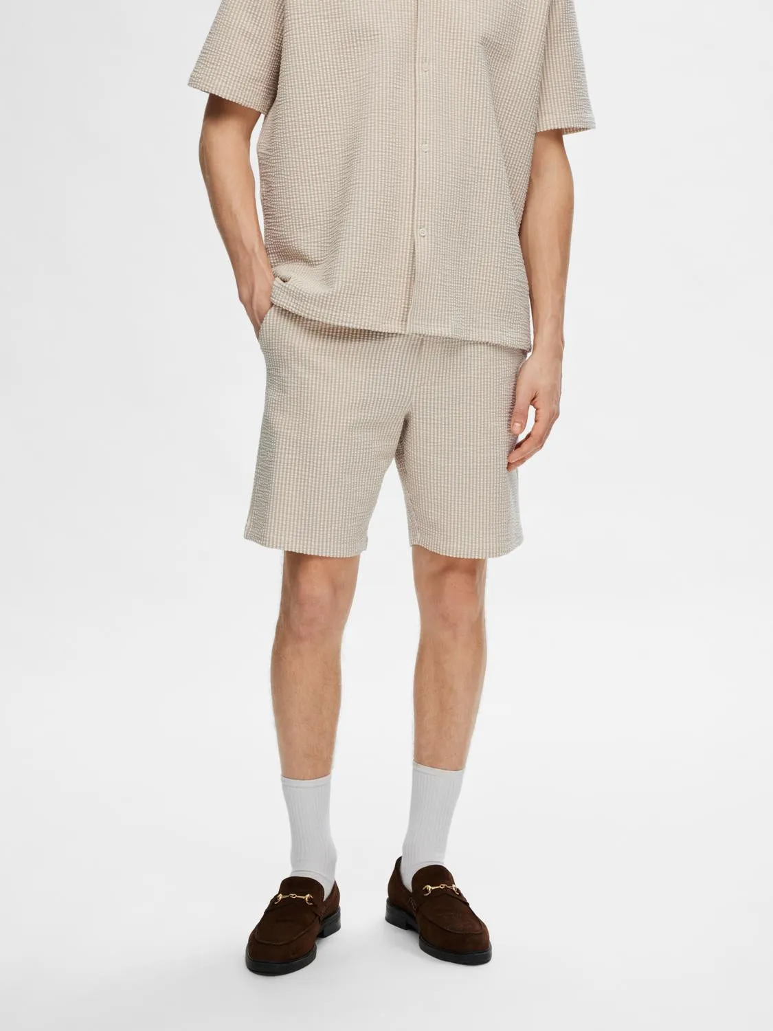 Regular ben seersucker jersey shorts - desert taupe sold by Brando product image thumbnail 3
