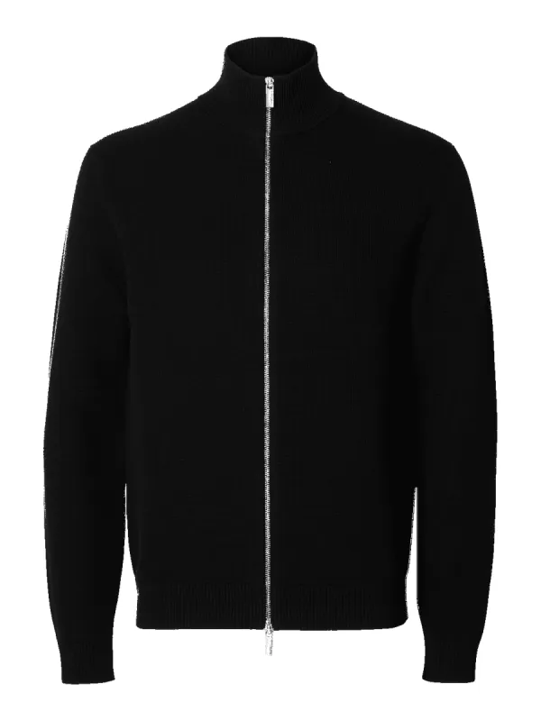 Dane knit structure zip genser - black made by Selected
