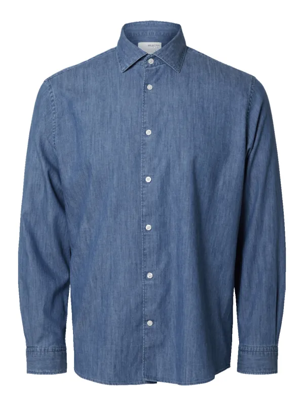 Reg bond denim skjorte cut away - medium blue denim sold by Brando