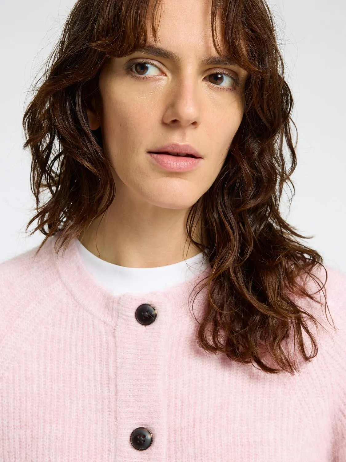 Lulu knit short cardigan - bleached mauve sold by Brando product image thumbnail 5