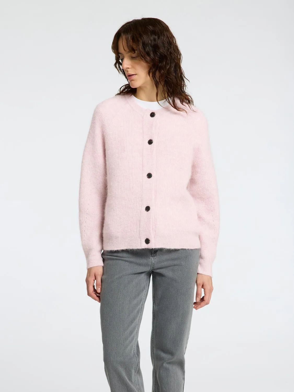 Lulu knit short cardigan - bleached mauve sold by Brando product image thumbnail 3