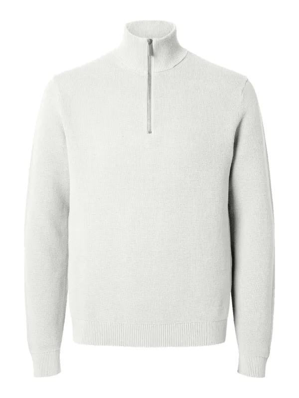 Dane knit structure half zip genser - bright white sold by Brando