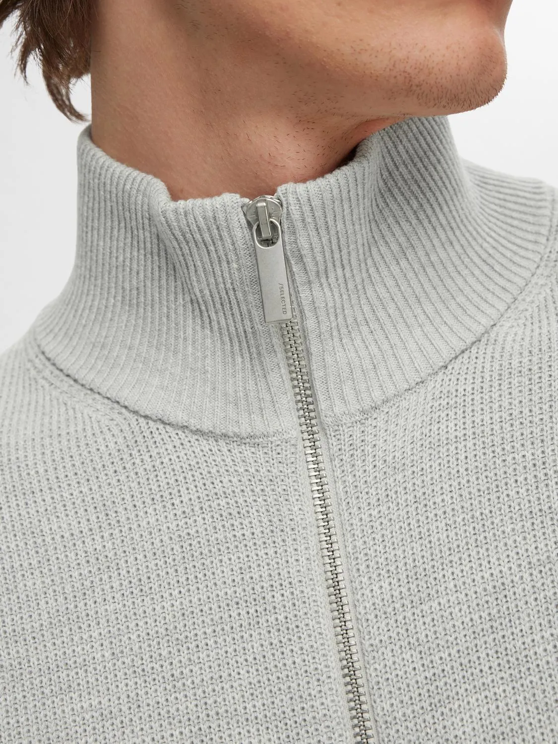 Dane knit structure zip jakke - light grey melange sold by Brando product image thumbnail 5