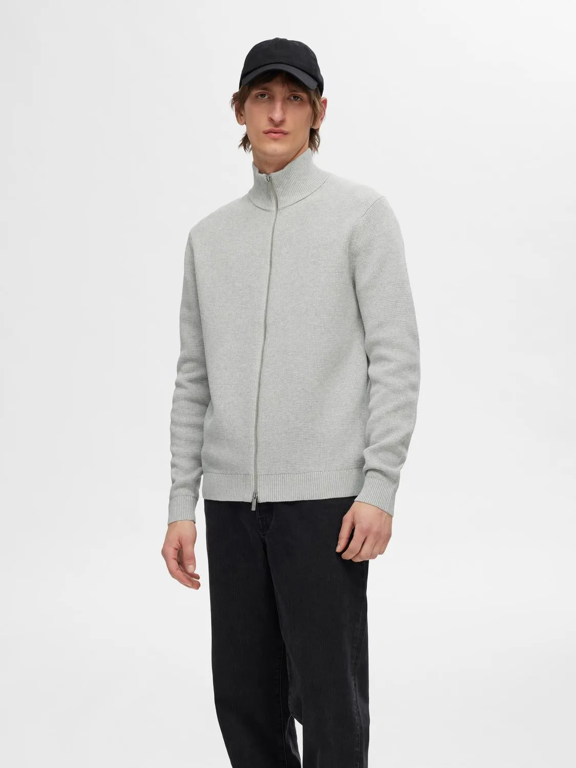 Dane knit structure zip jakke - light grey melange sold by Brando product image thumbnail 3