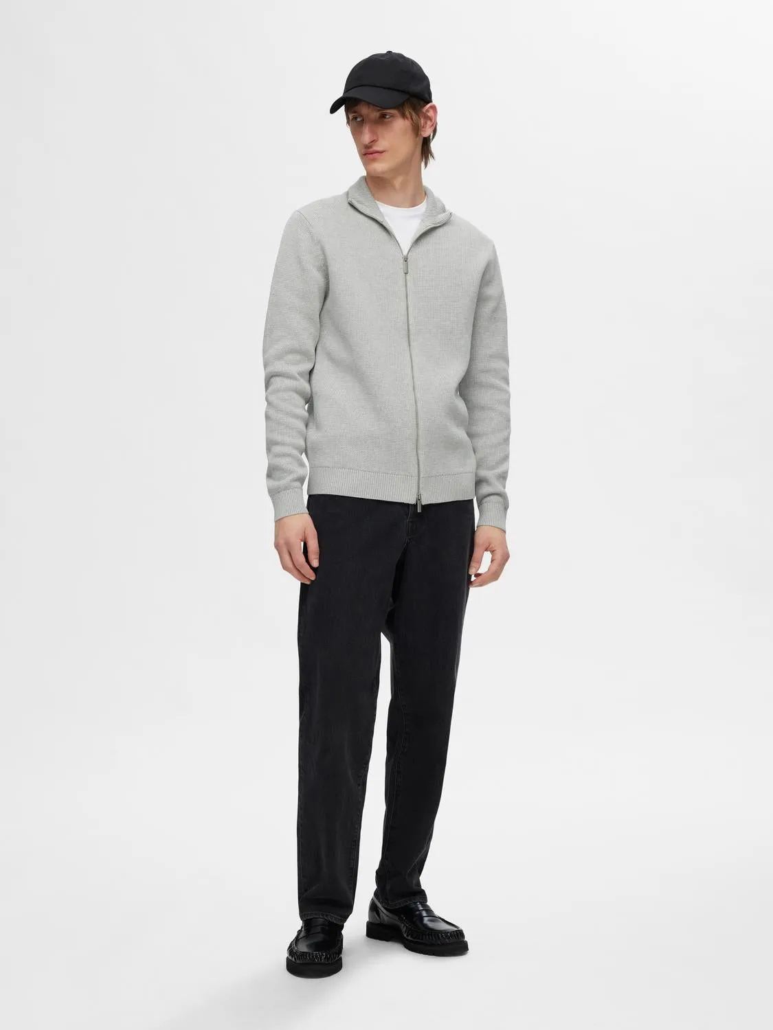 Dane knit structure zip jakke - light grey melange sold by Brando product image thumbnail 2