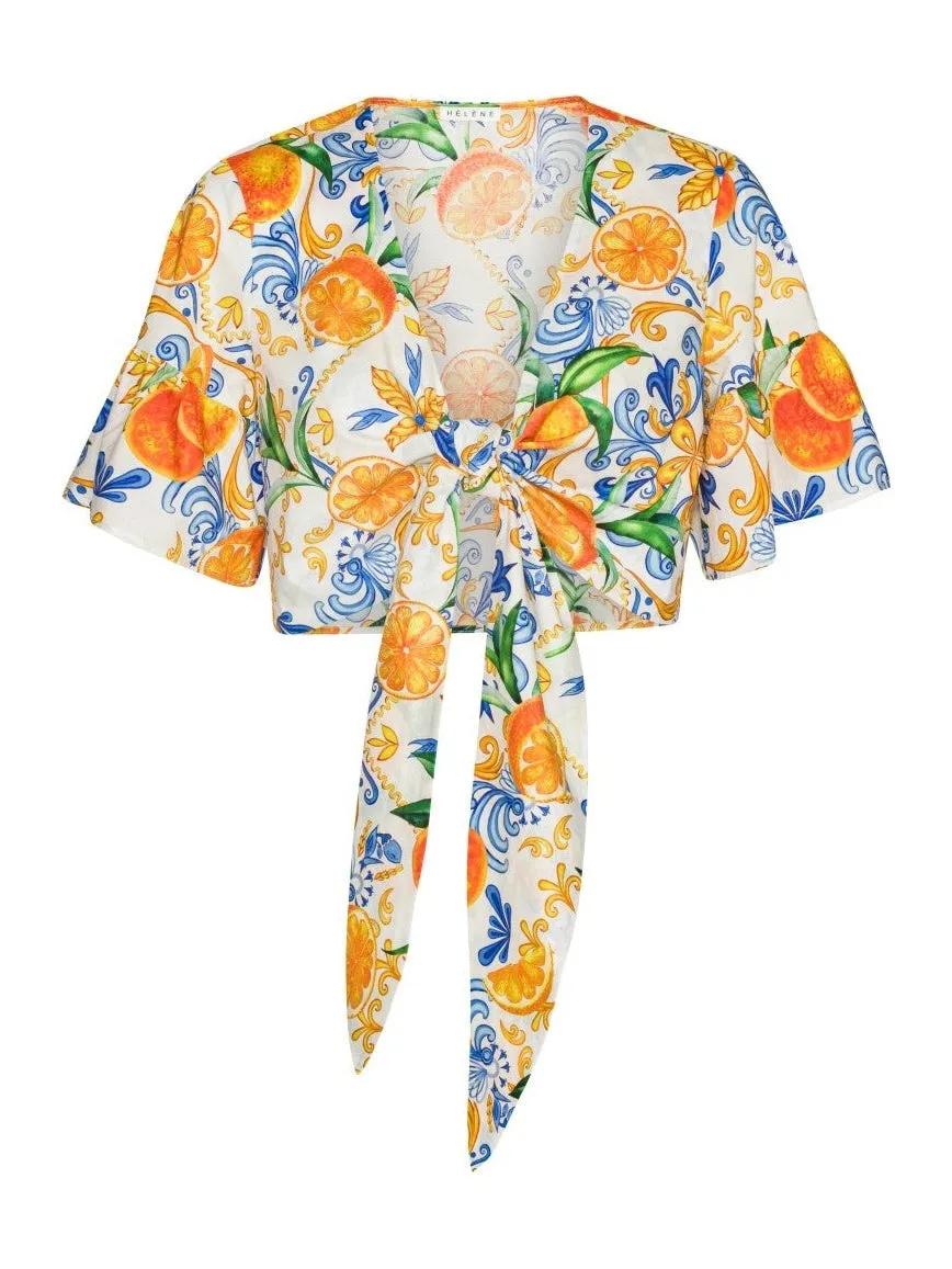 Belle top - majolica print sold by Brando